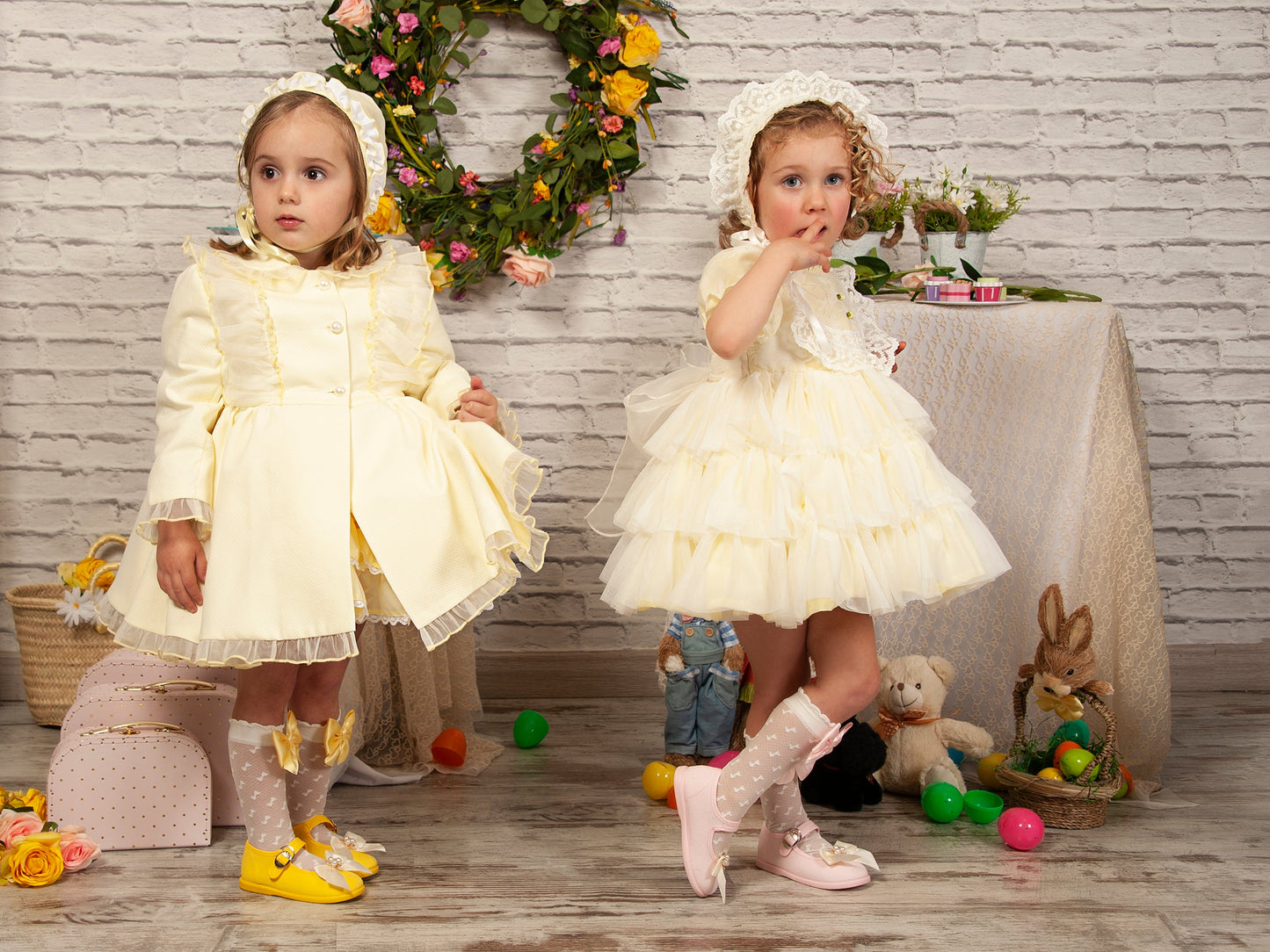 Pale Yellow Ruffle Overlay Handmade Dress - (Made to order)