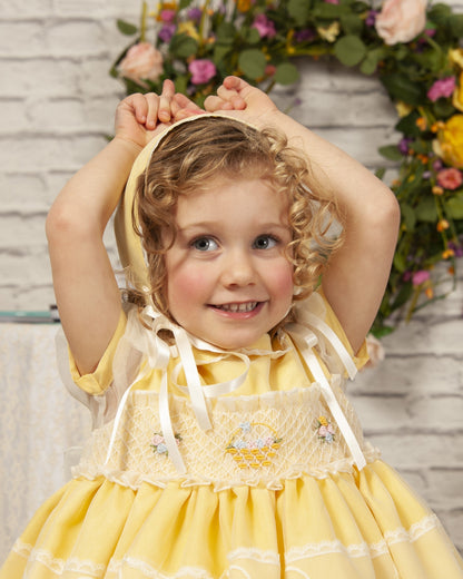 Yellow Hand Smocked Flower Basket Dress - (Made To Order)