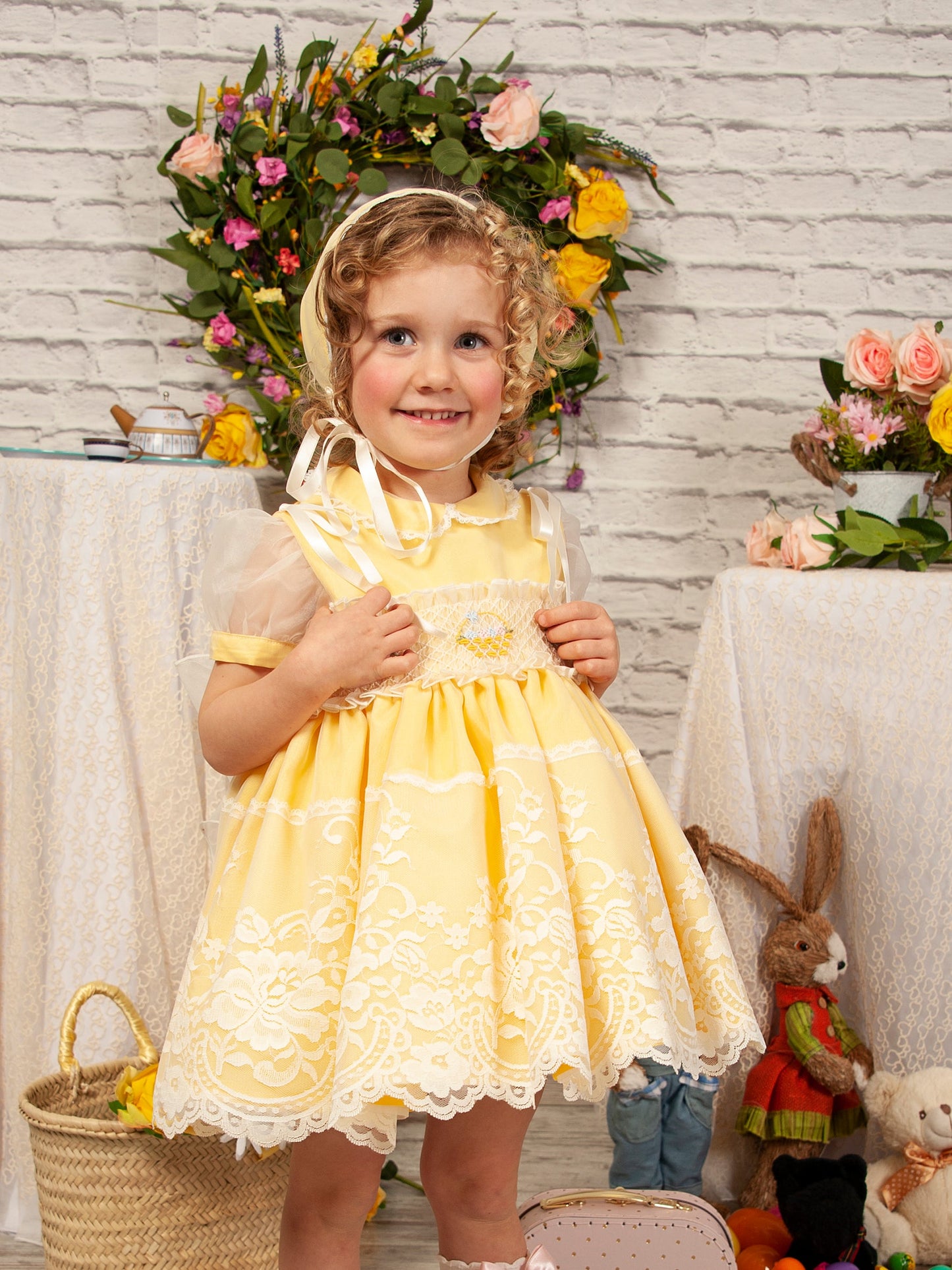 Yellow Hand Smocked Flower Basket Dress - (Made To Order)