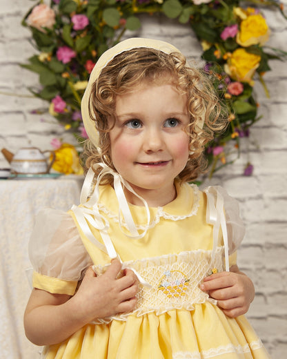 Yellow Hand Smocked Flower Basket Dress - (Made To Order)