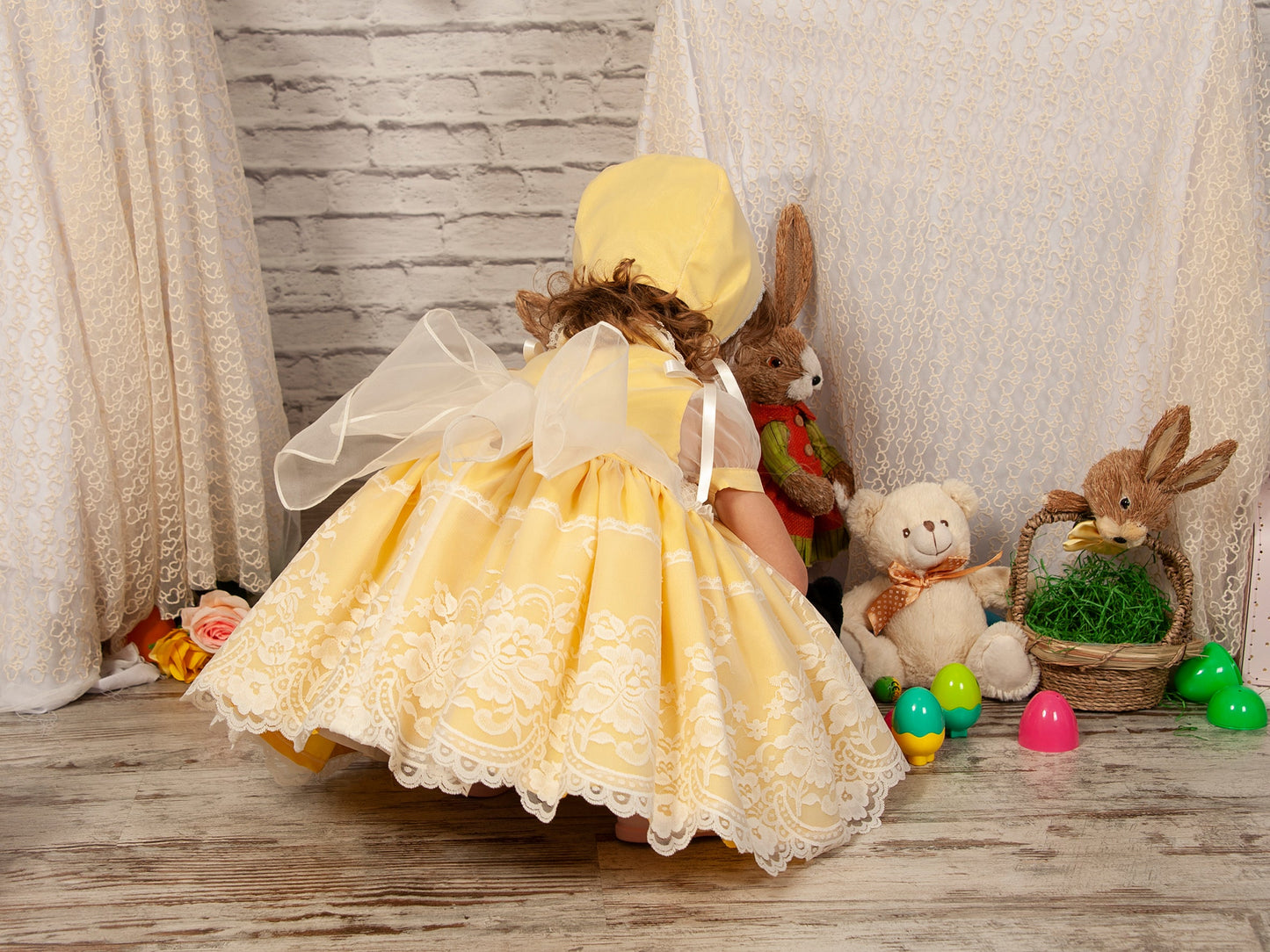 Yellow Hand Smocked Flower Basket Dress - (Made To Order)