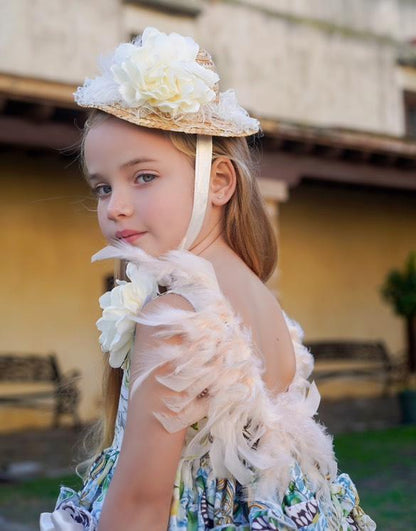 Ela Confeccion SS25 Girls Blanca Handmade Feather Puffball Dress & Knickers Set - (Made to order)