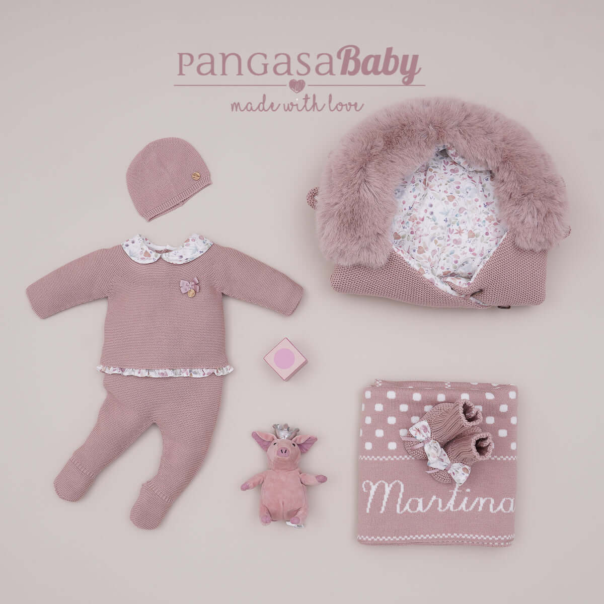 Pangasa Vintage Pink Personalised Knitted Blanket - Preorder