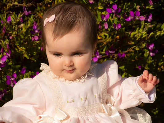 Pale Pink Embroidered Puffball Dress & Knickers (Made to order)