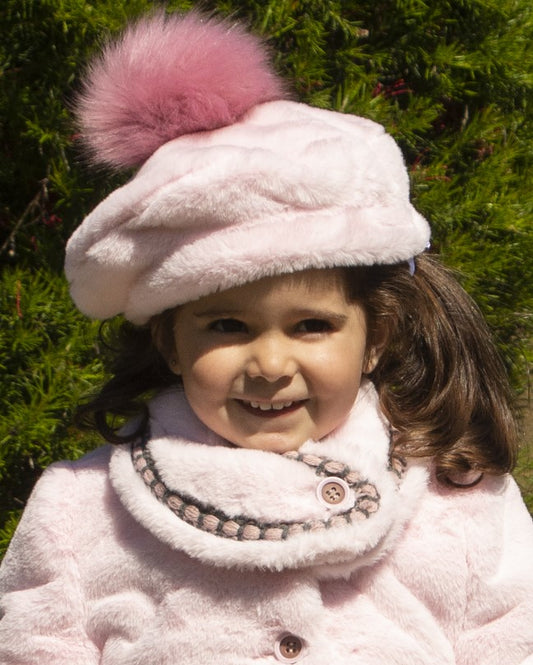 Pink Handmade Fur Pom Beret Hat (Made to order)