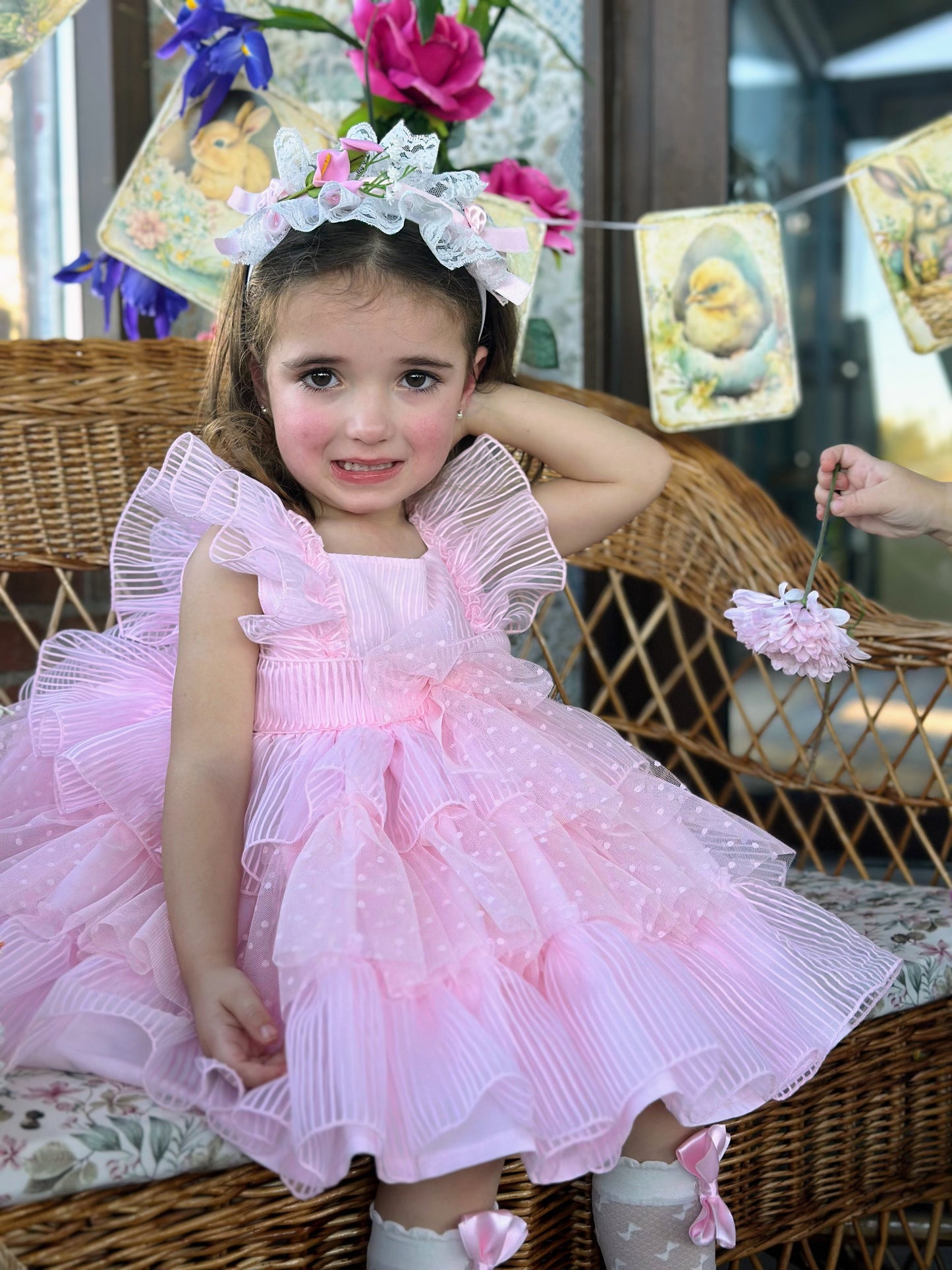 Girls Pink Handmade Layered Ruffle Dress - (Made To Order)