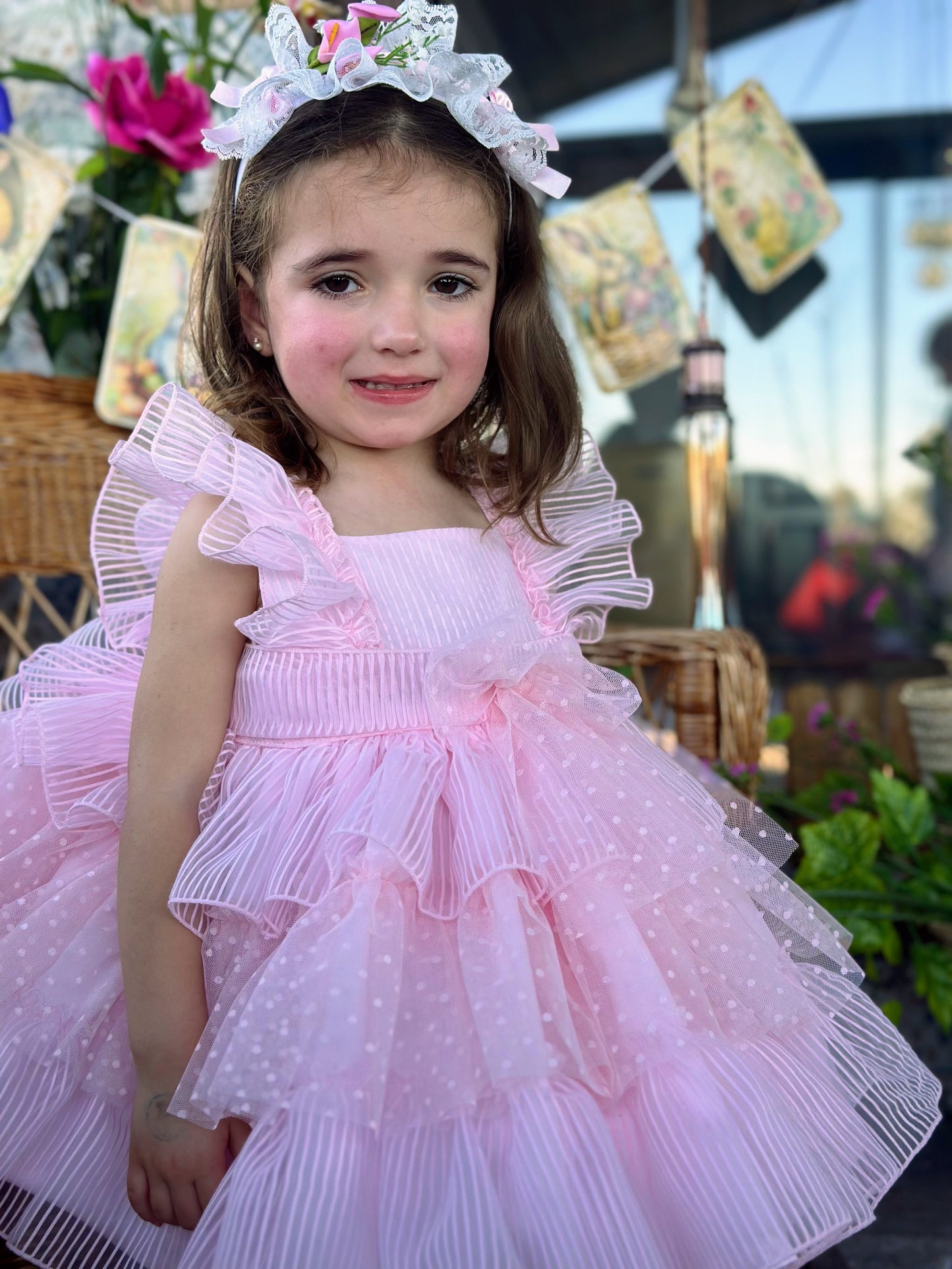 Girls Pink Handmade Layered Ruffle Dress - (Made To Order)