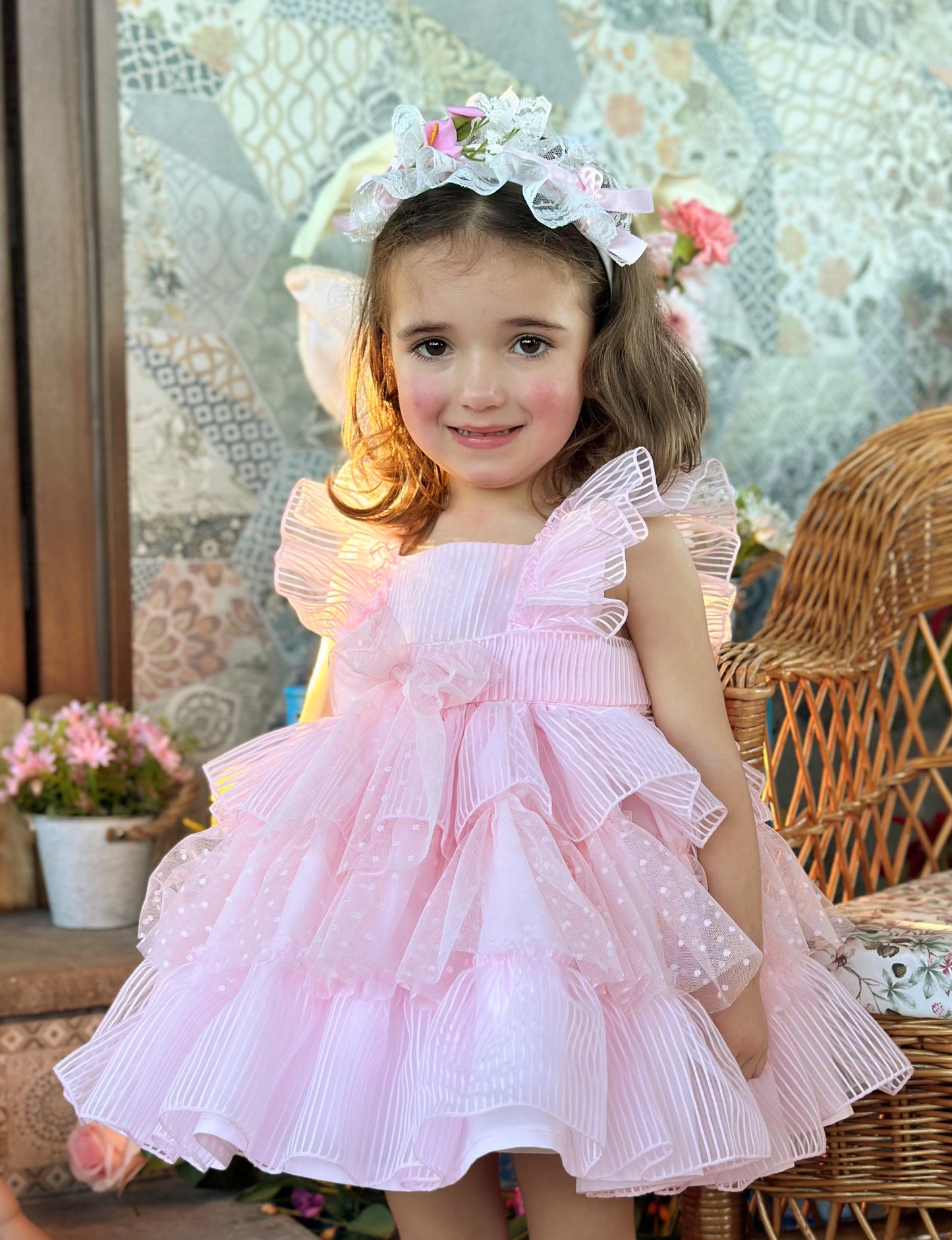 Girls Pink Handmade Layered Ruffle Dress - (Made To Order)