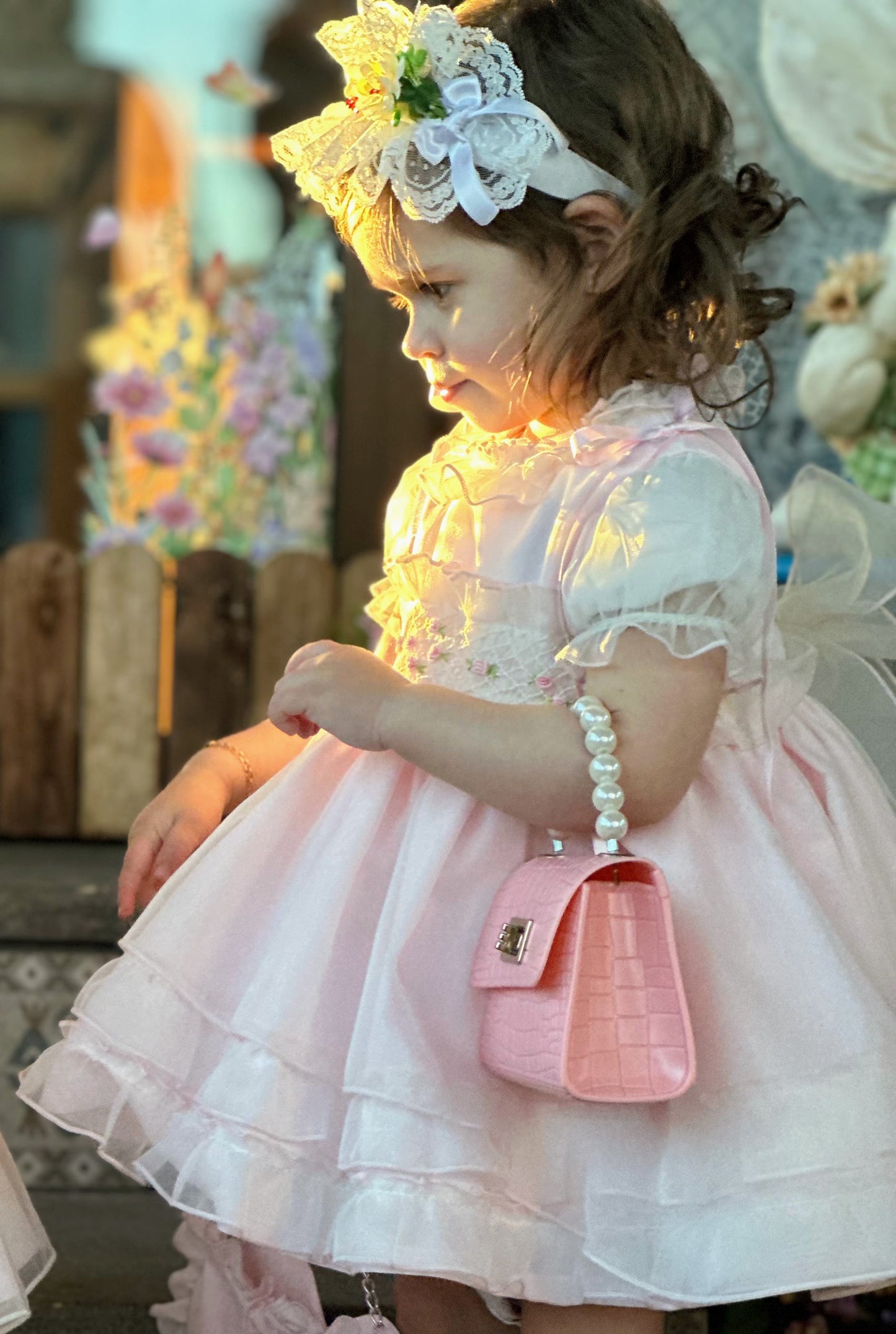 Girls Handsmocked Pink Overlay Puffball Dress - (Made To Order)