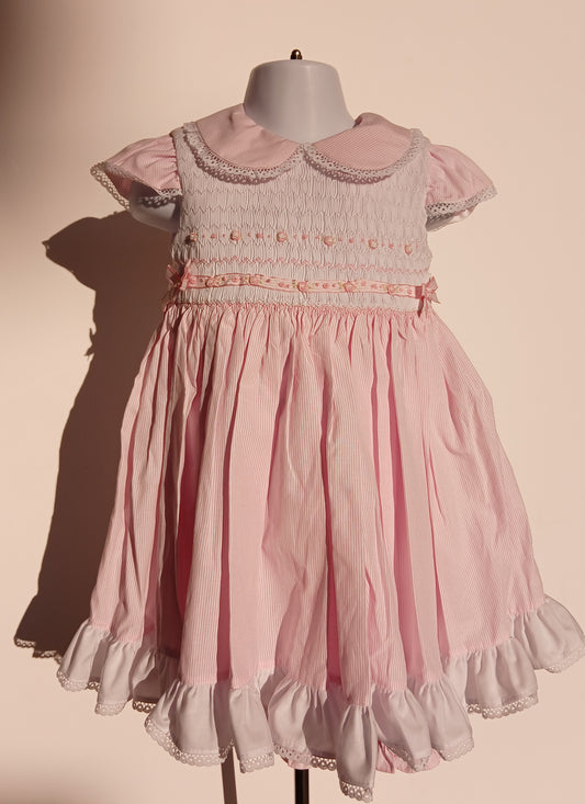 Girls Strippy Pink Smocked Dress