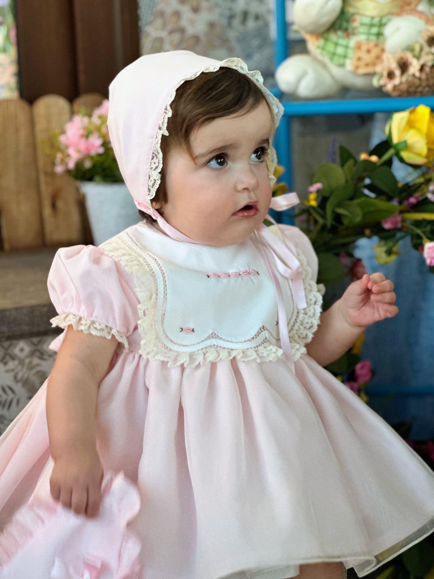 Girls Sonata Handmade Pink Embroidered Puffball Dress - (Made To Order)