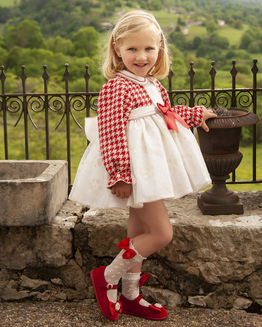 Sonata Dog Tooth Cream Heart Puffball Dress - (Made To Order)