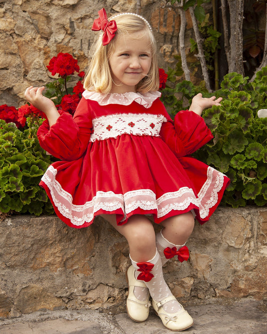 Sonata Red Smocked Dress (Made to order)