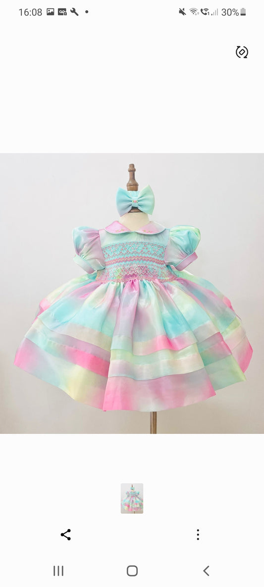 Rainbow Smocked Organza Dress