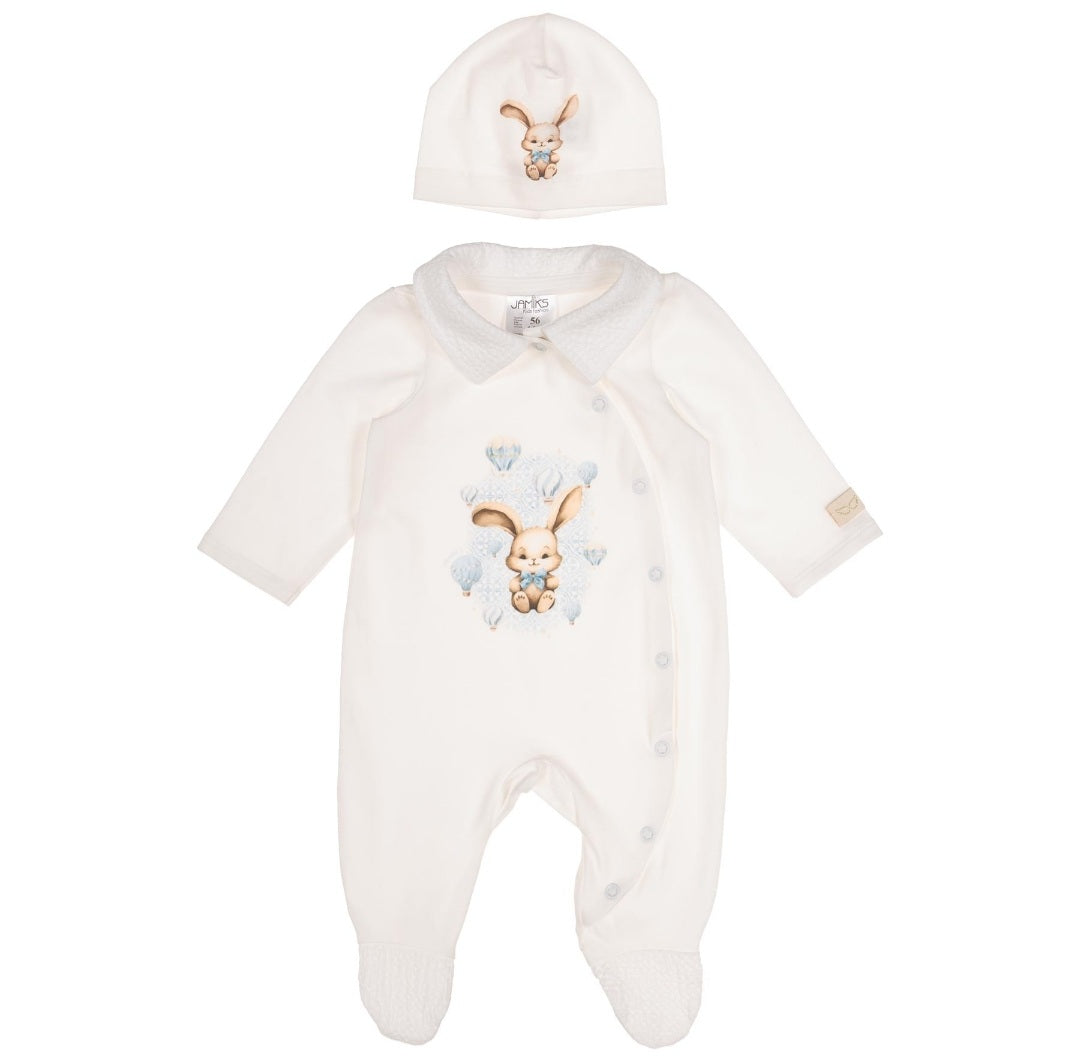 Baby Boys Balloon & Bunny Babygrow, Hat & Swaddle Set