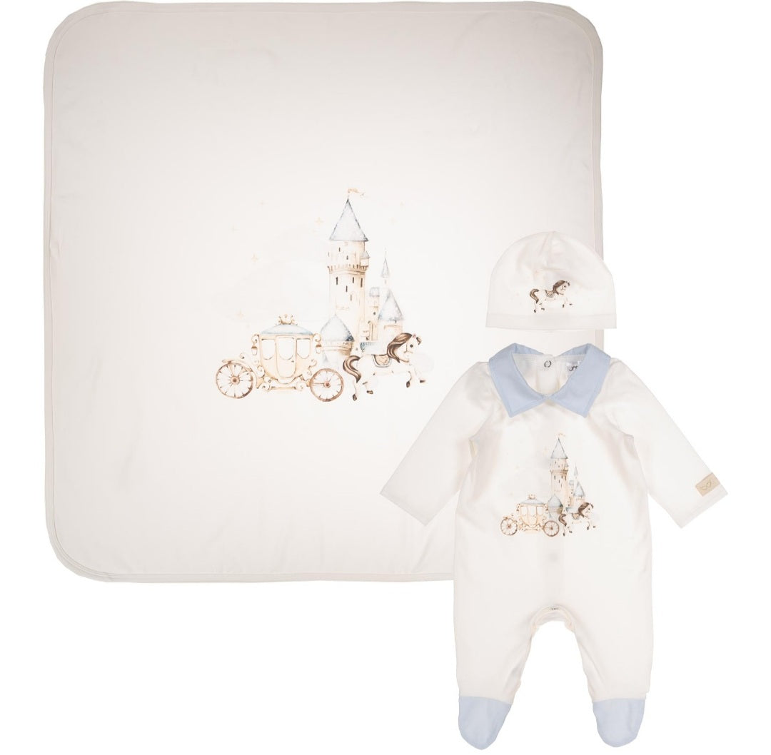 Baby Boys Ege Castle & Carridge Babygrow, Hat & Swaddle Set