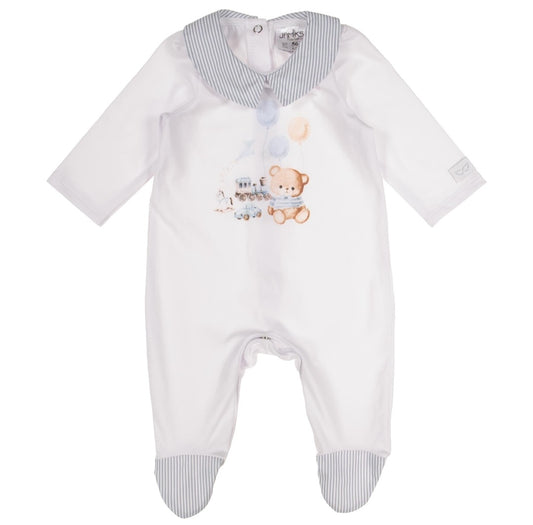 Baby Boys Otto Teddy & Toys Babygrow - White / Pale Blue