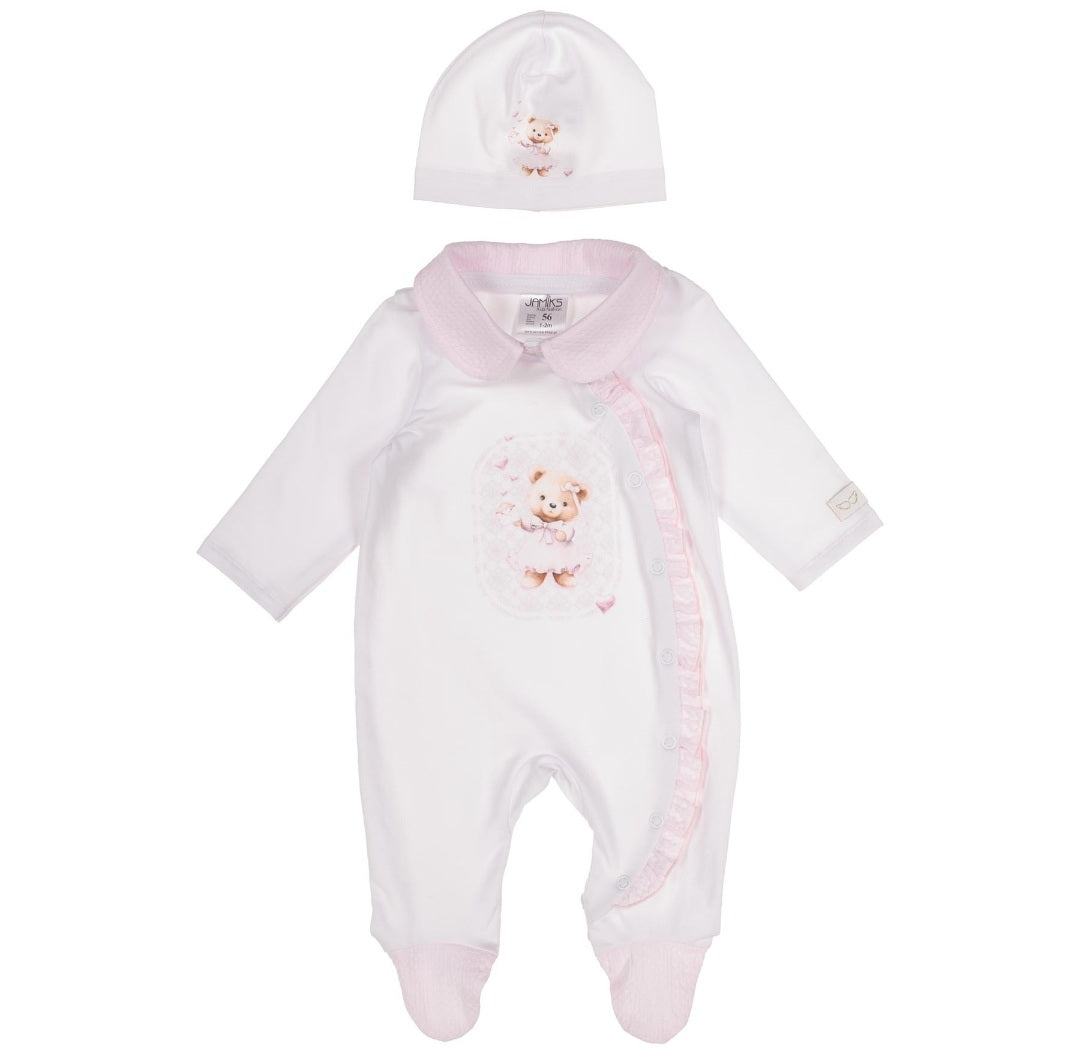 Baby Girls Neia Teddy Love Babygrow, Hat & Swaddle Set