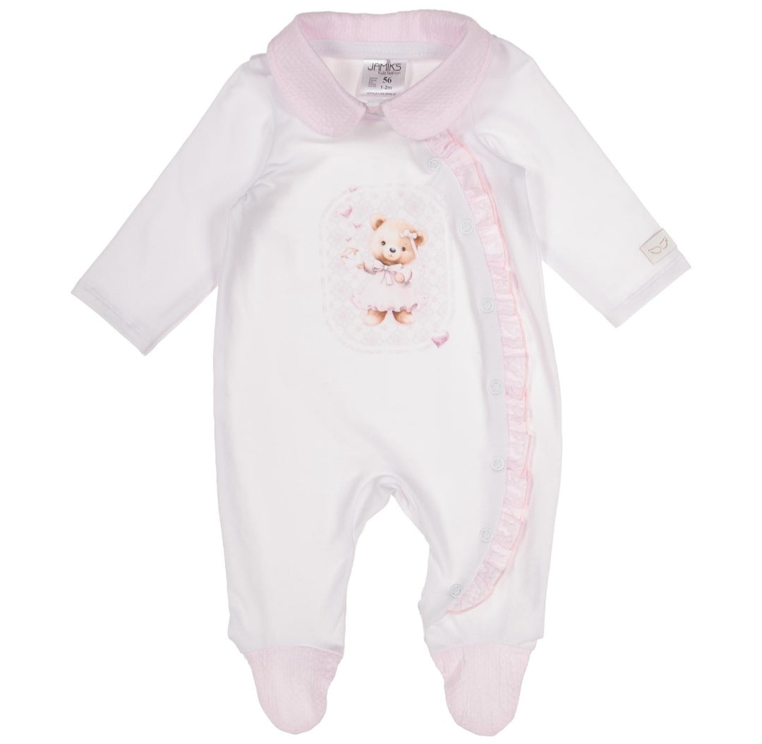 Baby Girls Neia Teddy Love Babygrow, Hat & Swaddle Set