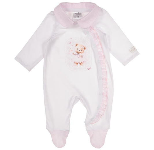 Baby Girls Neia Teddy Love Babygrow - White/Pink