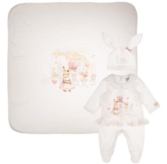 Baby Girls Naja Bunny Love Babygrow, Hat & Swaddle Set