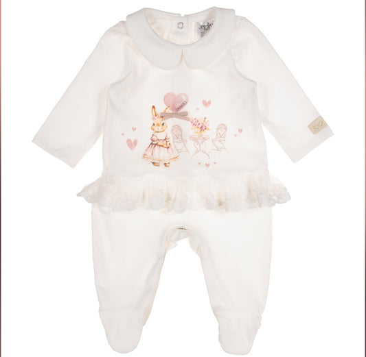 Baby Girls Naja Bunny Love Babygrow, Hat & Swaddle Set - Ivory/Pink