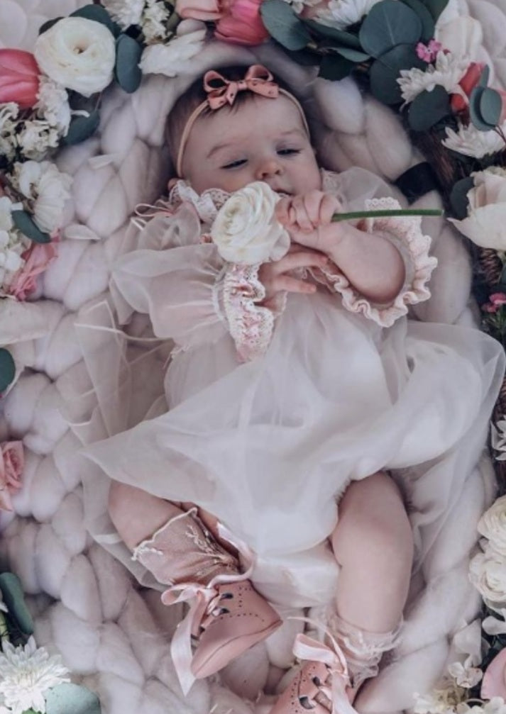 Sonata Tulip Cream Organza  Romper (Made to order)