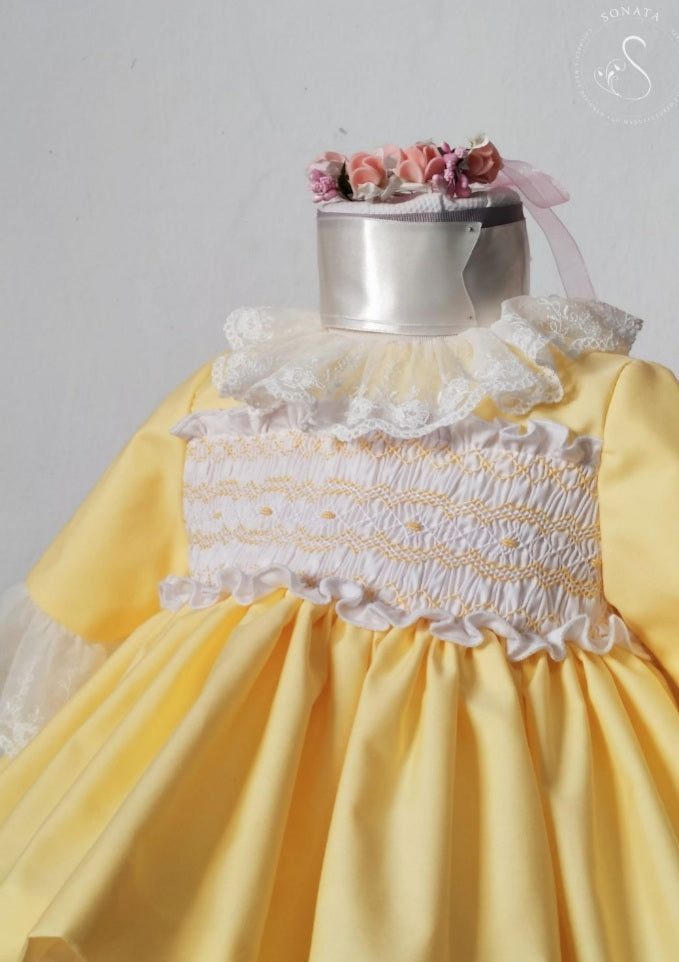 Sonata Yellow Hand Smock Frill Puffball Dress (Made to order)