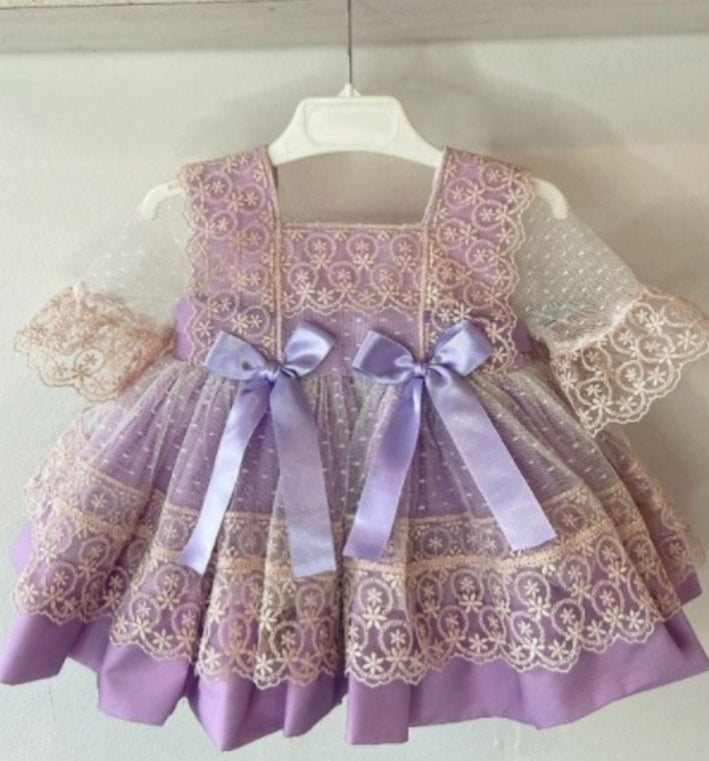 Girls Lilac Embroidered Puffball Dress (Made to order)