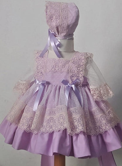 Girls Lilac Embroidered Puffball Dress (Made to order)