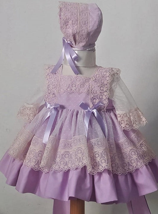 Girls Lilac Embroidered Puffball Dress (Made to order)