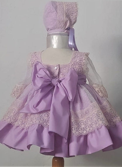 Girls Lilac Embroidered Puffball Dress (Made to order)