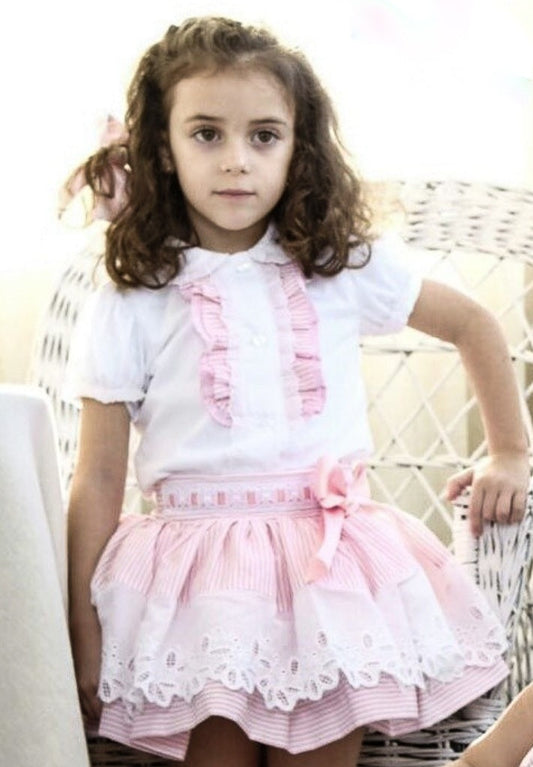 Girls Pink Skirt And Blouse Set (Made to order)