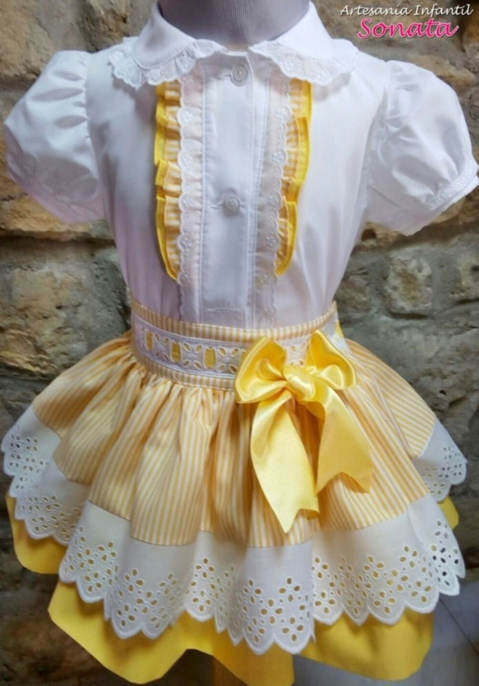 Girls Yellow Skirt And Blouse Set (Made to order)