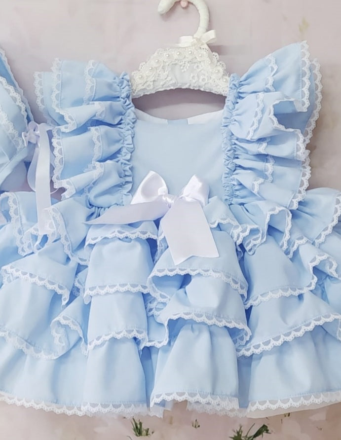 Girls Babyblue Puffball Ruffle Dress (Made to order)