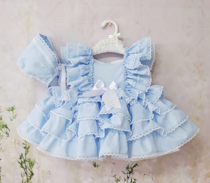 Girls Babyblue Puffball Ruffle Dress (Made to order)