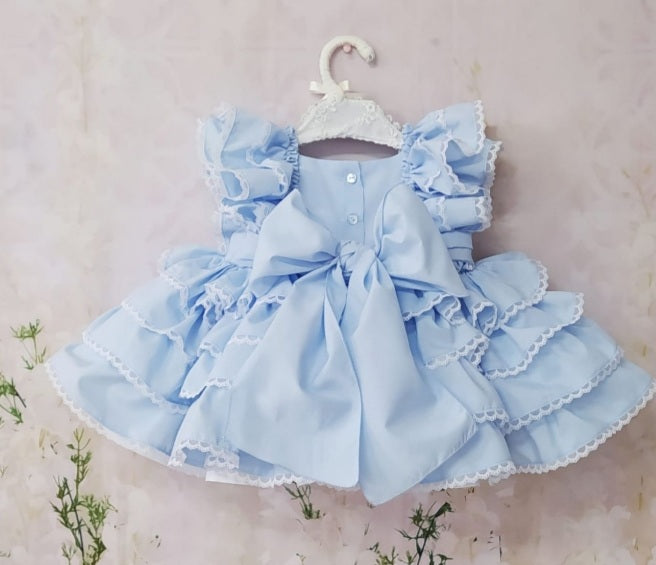 Girls Babyblue Puffball Ruffle Dress (Made to order)