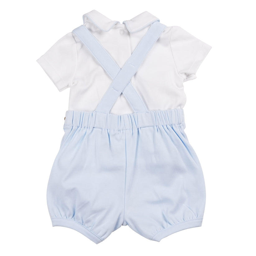 Baby Boys Blue & White Smocked Dungaree & Top Set