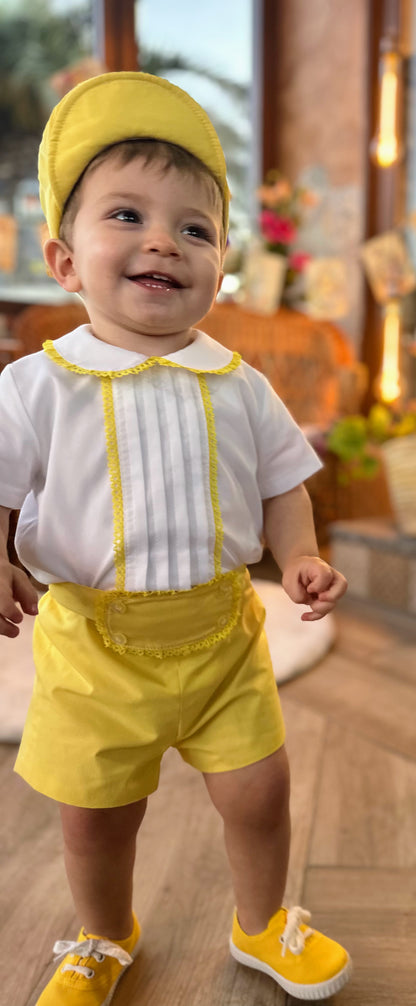 Boys Yellow Handmade Shirt, Short & Bowtie Set - (Made To Order)