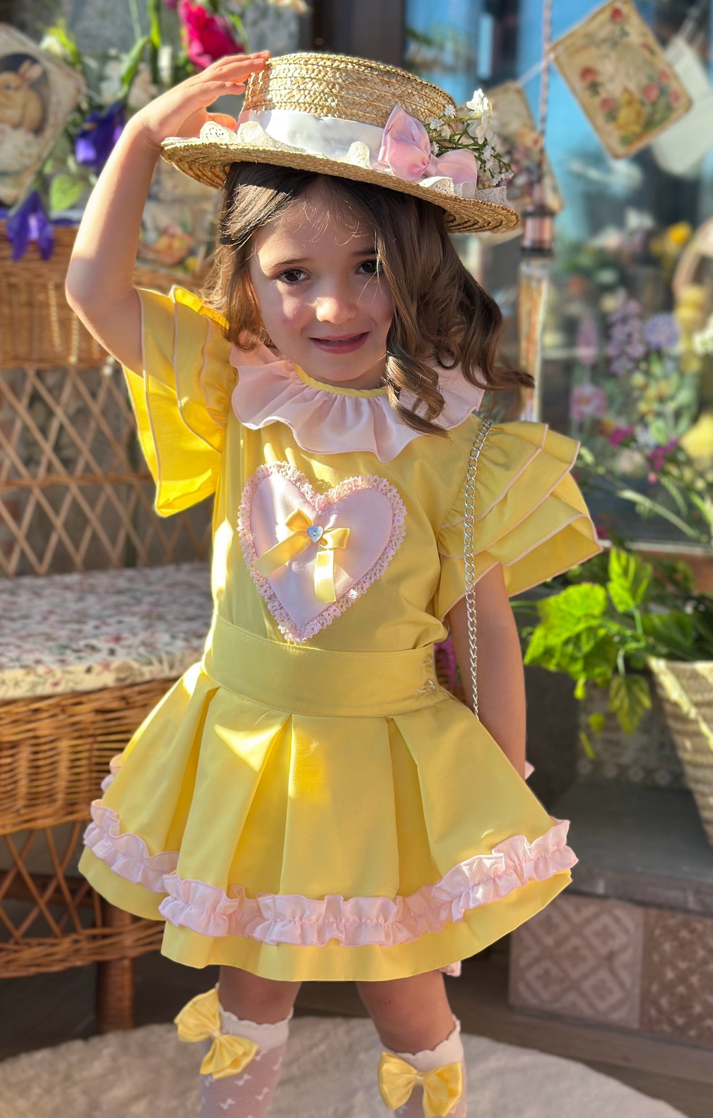 Sonata Girls Yellow Heart Blouse & Skirt Set - (Made To Order)