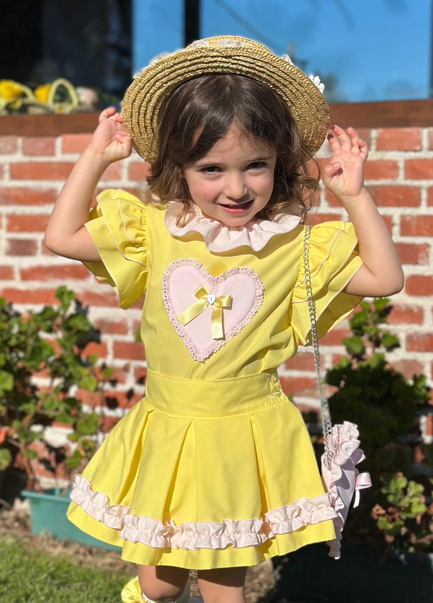 Sonata Girls Yellow Heart Blouse & Skirt Set - (Made To Order)