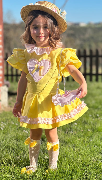 Sonata Girls Yellow Heart Blouse & Skirt Set - (Made To Order)