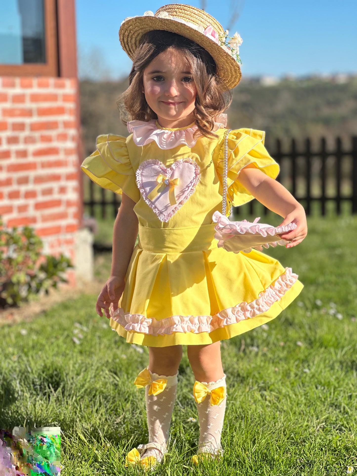 Sonata Girls Yellow Heart Blouse & Skirt Set - (Made To Order)