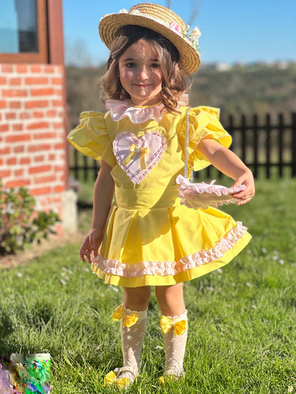 Sonata Girls Yellow Heart Blouse & Skirt Set - (Made To Order)