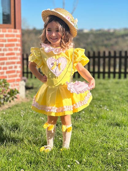 Sonata Girls Yellow Heart Blouse & Skirt Set - (Made To Order)