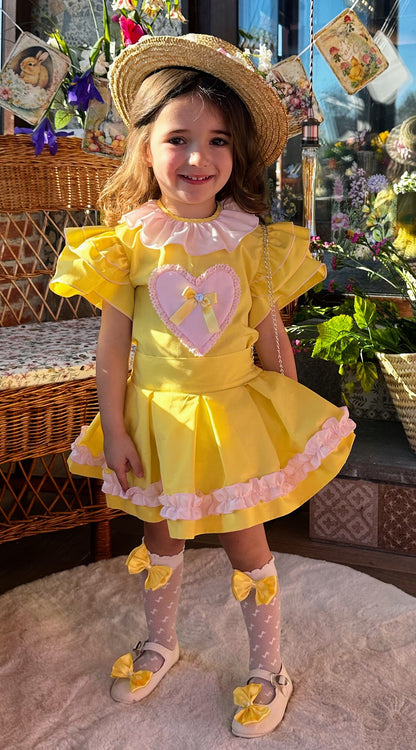 Sonata Girls Yellow Heart Blouse & Skirt Set - (Made To Order)