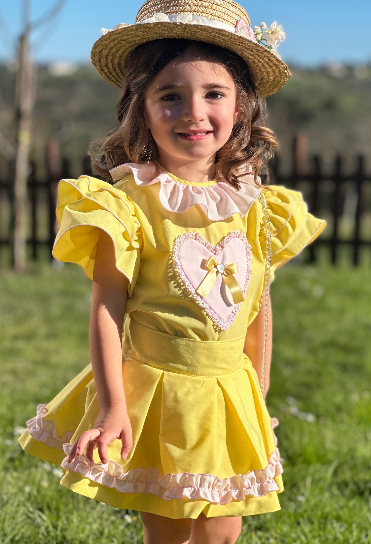 Sonata Girls Yellow Heart Blouse & Skirt Set - (Made To Order)