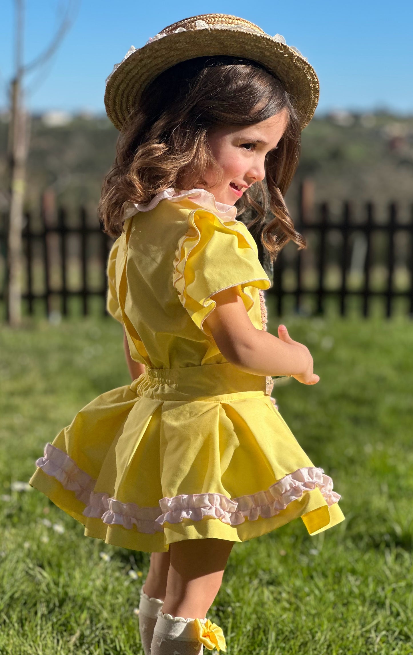 Sonata Girls Yellow Heart Blouse & Skirt Set - (Made To Order)