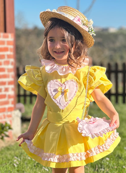 Sonata Girls Yellow Heart Blouse & Skirt Set - (Made To Order)