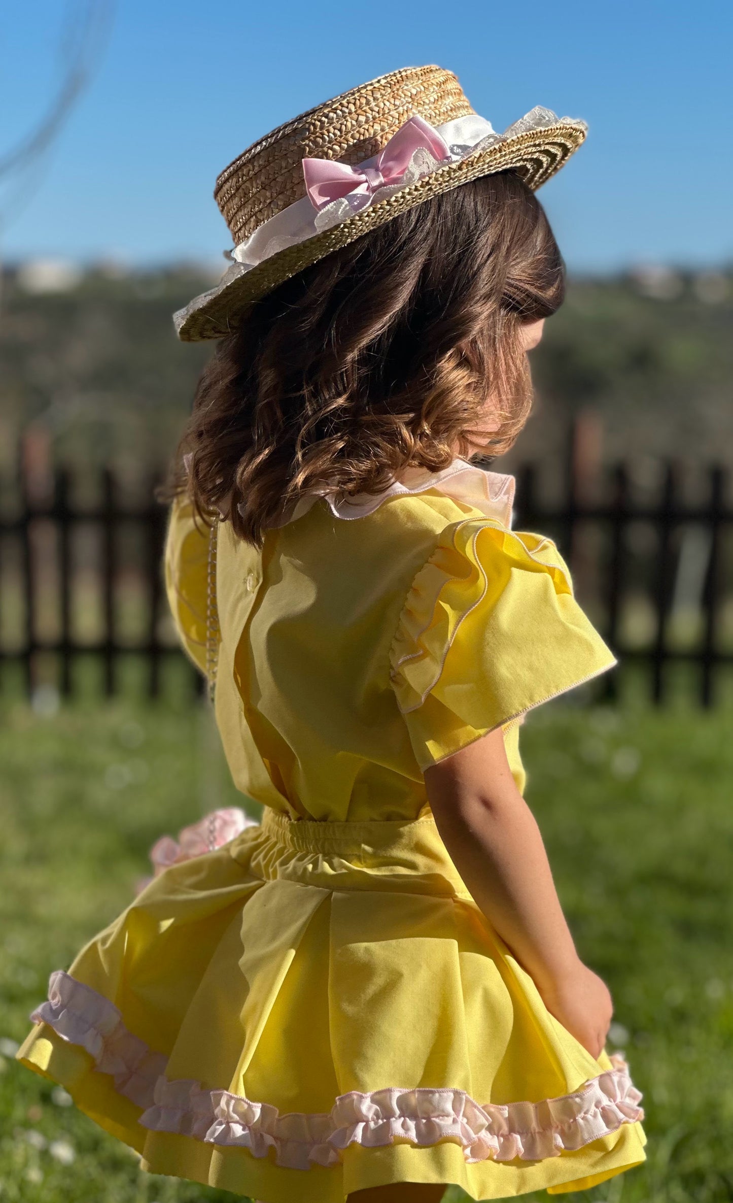 Sonata Girls Yellow Heart Blouse & Skirt Set - (Made To Order)